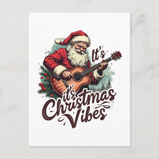 クリスマスサンタギタープレーヤー – Rockin のまわりに the シーズンポストカード (正面)