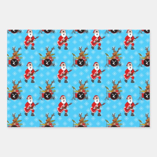 クリスマスサンタギタールドルフドラムパターン ラッピングペーパーシート (正面)