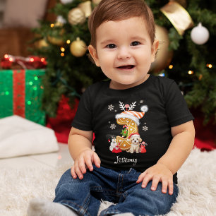 クリスマスサンタギンガーブレッドアルファベットJボーイ ベビーTシャツ