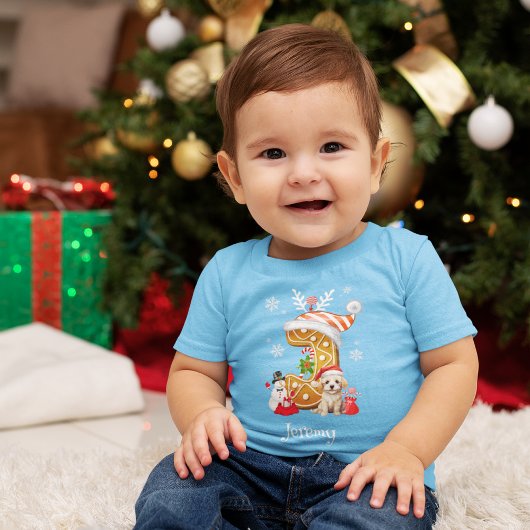 クリスマスサンタギンガーブレッドアルファベットJボーイ ベビーTシャツ