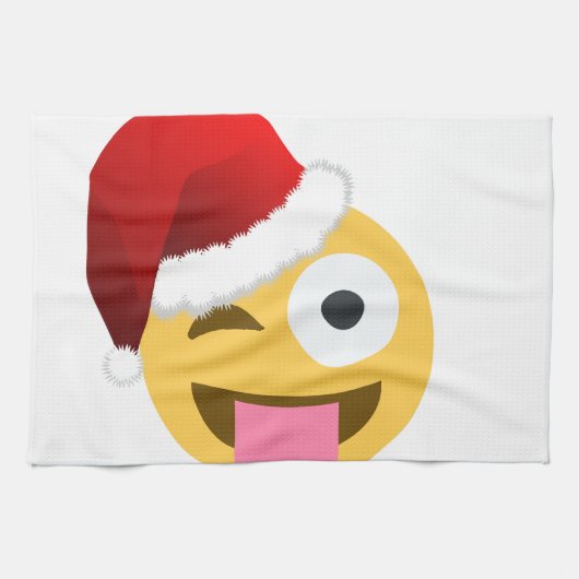 クリスマスサンタクロースがウィンキング絵文字 キッチンタオル (横)