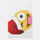 クリスマスサンタクロースがウィンキング絵文字 キッチンタオル (縦)