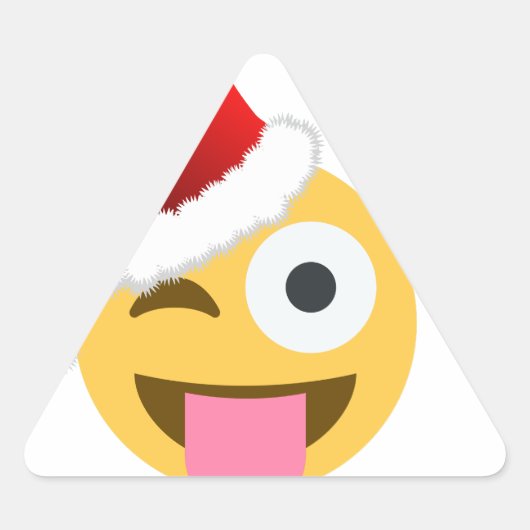 クリスマスサンタクロースがウィンキング絵文字 三角形シール (正面)