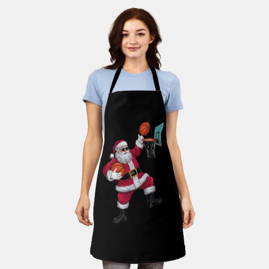 クリスマスサンタクロースがバスケットボールダンキングクリスマス エプロン (着用した状態)