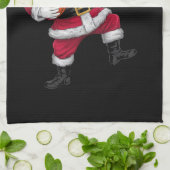 クリスマスサンタクロースがバスケットボールダンキングクリスマス キッチンタオル (折り畳み)