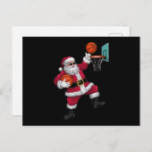 クリスマスサンタクロースがバスケットボールダンキングクリスマス シーズンポストカード (正面/裏面)