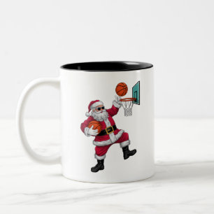 クリスマスサンタクロースがバスケットボールダンキングクリスマス ツートーンマグカップ