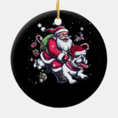 クリスマスサンタクロースが英国のブルドッグクリスマスに乗る セラミックオーナメント (裏面)
