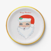 クリスマスサンタクロースとゴールデンフレーム ペーパープレート (正面)