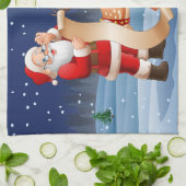 クリスマスサンタクロースとトナカイ キッチンタオル (折り畳み)