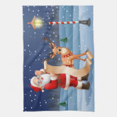 クリスマスサンタクロースとトナカイ キッチンタオル (縦)