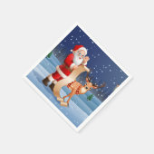 クリスマスサンタクロースとトナカイ スタンダードカクテルナプキン (角)