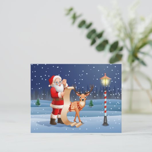 クリスマスサンタクロースとトナカイ ポストカード (スタンド正面)