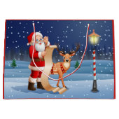クリスマスサンタクロースとトナカイ ラージペーパーバッグ (正面)