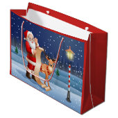 クリスマスサンタクロースとトナカイ ラージペーパーバッグ (正面アングル)