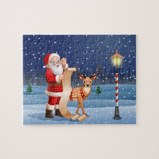 クリスマスサンタクロースとトナカイ |休日 ジグソーパズル (横)