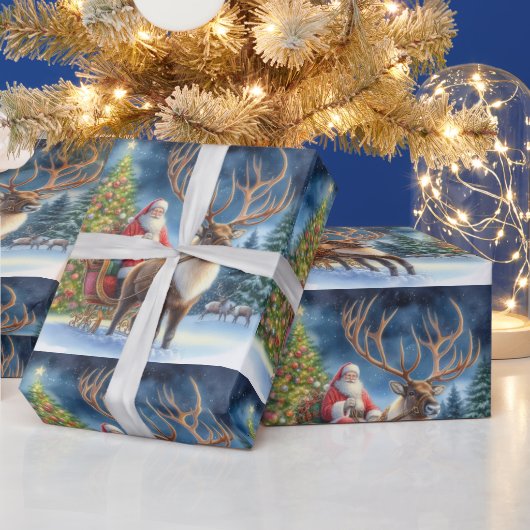 クリスマスサンタクロースとトナカイAI ラッピングペーパー (クリスマス)