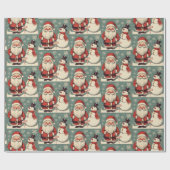 クリスマスサンタクロースと雪だるま ラッピングペーパー (フラット)