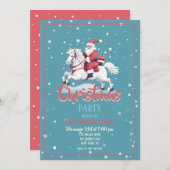 クリスマスサンタクロースと馬の漫画 招待状 (正面/裏面)