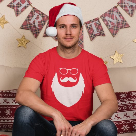 クリスマスサンタクロースのあごひげとメガネの男性 Tシャツ