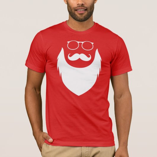 クリスマスサンタクロースのあごひげとメガネの男性 Tシャツ (正面)