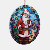 クリスマスサンタクロースのステンドグラススタイル セラミックオーナメント (右)