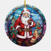 クリスマスサンタクロースのステンドグラススタイル セラミックオーナメント (裏面)