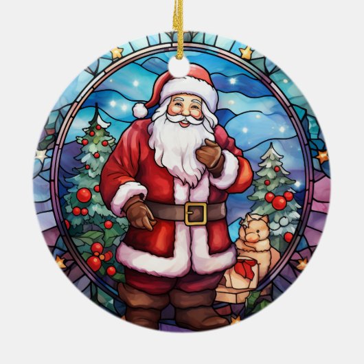 クリスマスサンタクロースのステンドグラススタイル セラミックオーナメント (裏面)