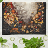 クリスマスサンタクロースのデコレーションフル顔 キッチンタオル (折り畳み)