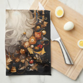 クリスマスサンタクロースのデコレーションフル顔 キッチンタオル (四つ折り)