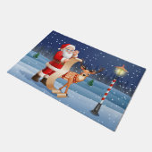 クリスマスサンタクロースのトナカイかわいい冬 ドアマット (アングル)