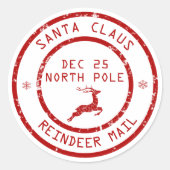 クリスマスサンタクロースのトナカイの郵便シール ラウンドシール (正面)