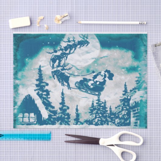クリスマスサンタクロースのトナカイの風景 薄葉紙 (クラフト)
