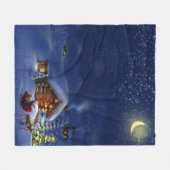 クリスマスサンタクロースのログキャビン冬 フリースブランケット (正面(横))