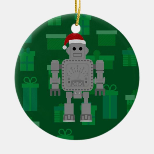 クリスマスサンタクロースのロボット セラミックオーナメント (正面)