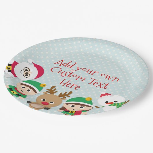 クリスマスサンタクロースの小妖精や小人、雪だるま、紙皿 ペーパープレート (アングル)