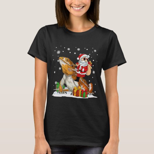 クリスマスサンタクロースひげを生やしたドラゴンクリスマスH Tシャツ (正面)