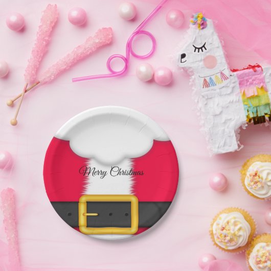 クリスマスサンタクロースひげ、赤サンタスーツ ペーパープレート (パーティー)