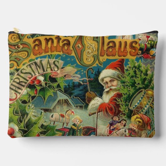 クリスマスサンタクロースアンティークアート アクセサリーポーチ (正面)