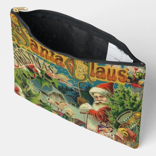 クリスマスサンタクロースアンティークアート アクセサリーポーチ (見開き)