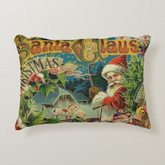 クリスマスサンタクロースアンティークアート アクセントクッション (正面)