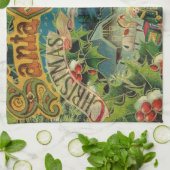 クリスマスサンタクロースアンティークアート キッチンタオル (折り畳み)