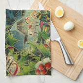 クリスマスサンタクロースアンティークアート キッチンタオル (四つ折り)