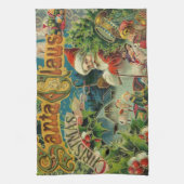 クリスマスサンタクロースアンティークアート キッチンタオル (縦)