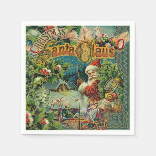 クリスマスサンタクロースアンティークアート スタンダードカクテルナプキン (正面)