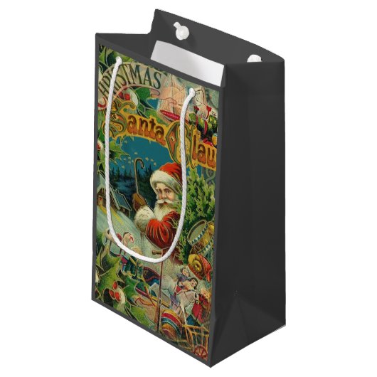 クリスマスサンタクロースアンティークアート スモールペーパーバッグ (正面アングル)
