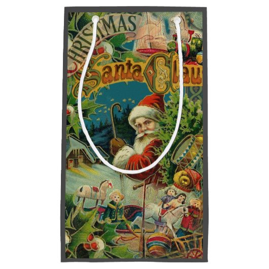 クリスマスサンタクロースアンティークアート スモールペーパーバッグ (正面)