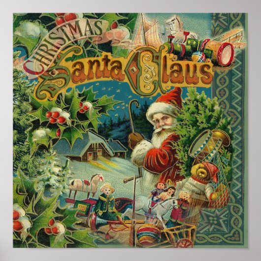 クリスマスサンタクロースアンティークビクトリアンヴィンテージ ポスター (正面)
