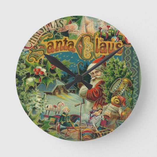 クリスマスサンタクロースアンティークヴィンテージビクトリアン ラウンド壁時計 (正面)