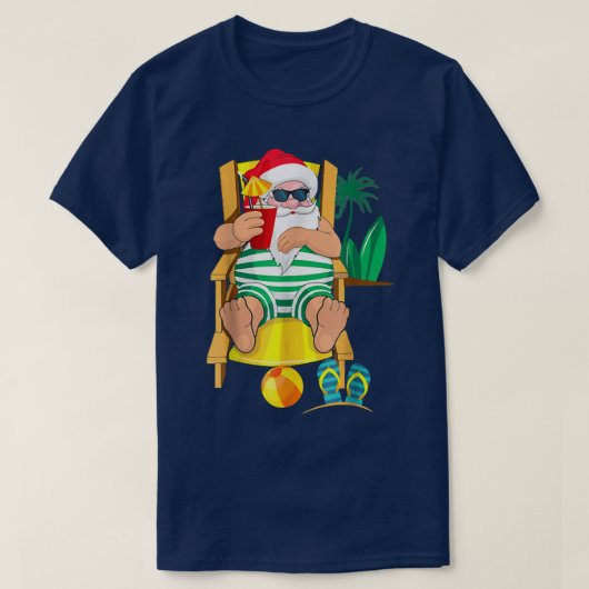 クリスマスサンタクロースオンビーチハワイアンクリスマスバカ Tシャツ (デザイン正面)